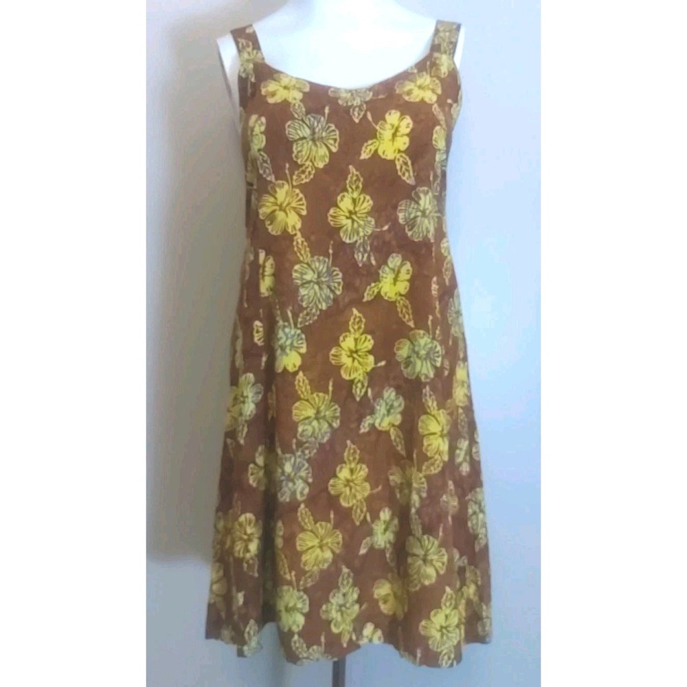 Endeavour Women Hawaiian Tropical Brown Yellow‎ Floral Zip Dress Size M